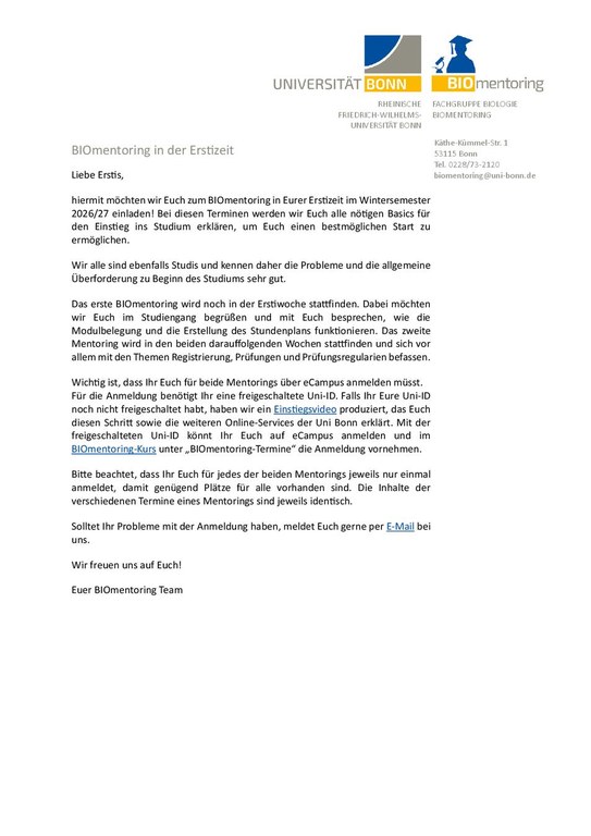 BIOmentoring für Ersties
