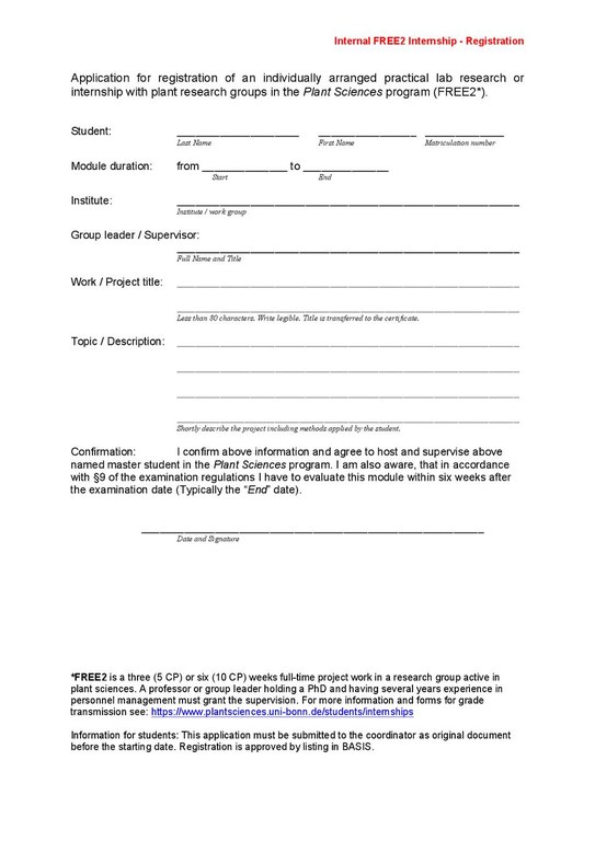 Internal Internship Registration